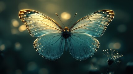 Glowing butterfly wings, forest bokeh, nature, magical, design