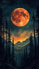 Night landscape with moon Mobile Background
