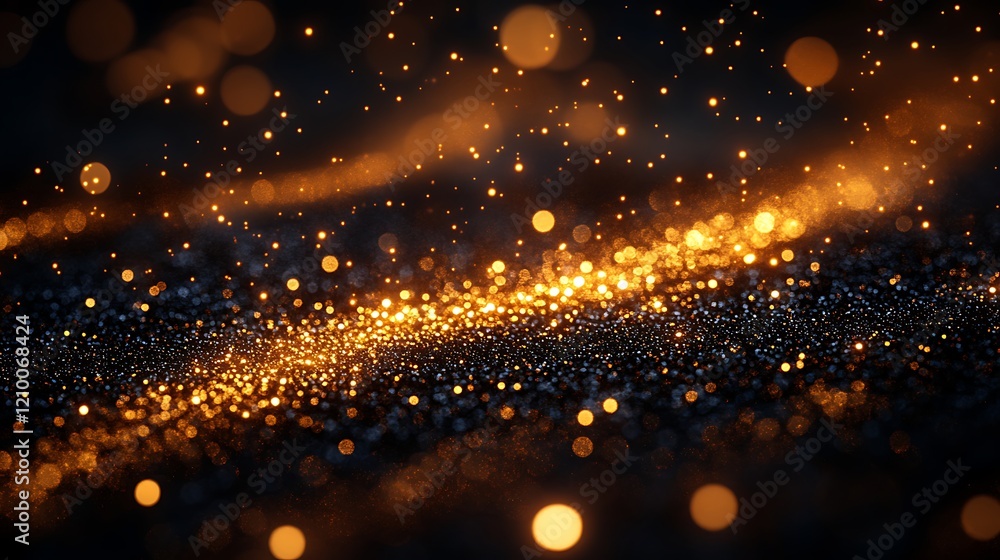 Poster golden glitter sparkle: a mesmerizing abstract image of golden glitter scattered across a dark backg