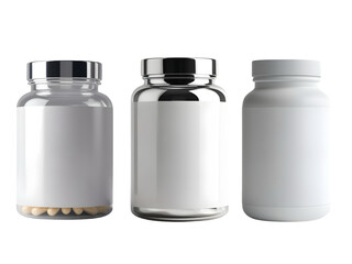 3 Pill bottles on transparent background.