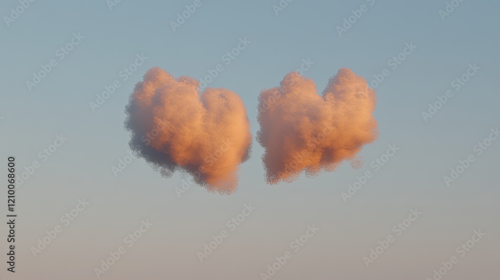 Poster a pair of clouds in the sky gently blending together, creating a heart-like shape.