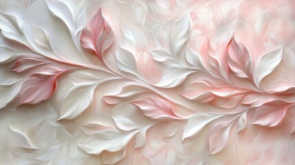 Elegant Pink and White Floral Bas Relief Wall Art