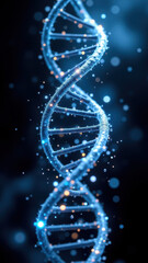 Stunning AI technology graphic with DNA structure highlighted against blue backdrop.