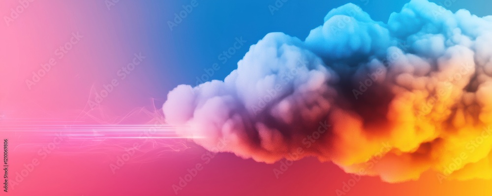 Poster a vibrant cloud against a gradient backdrop of pink and blue, creating a dreamy and surreal atmosphe
