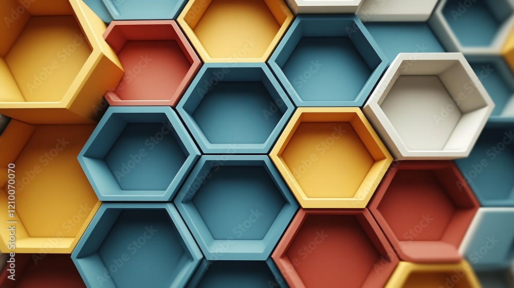 Poster abstract hexagon pattern: a captivating arrangement of colorful hexagons in teal, orange, and white 