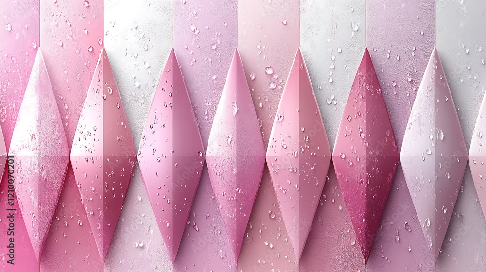Poster pink geometric pattern with dew drops: a captivating image featuring a series of pink geometric shap