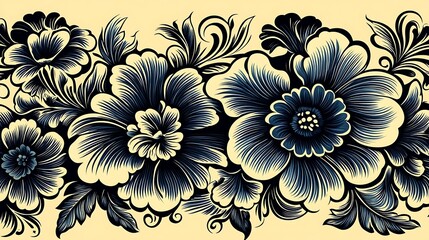 Navy Blue Floral Border: A timeless and elegant navy blue floral border, featuring intricate detailing and delicate blossoms, is perfect for adding a touch of sophistication to any design project.  