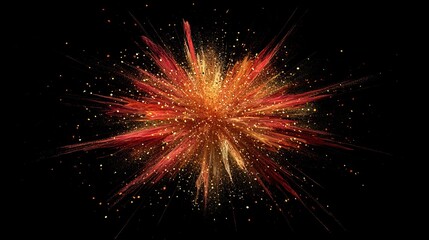 Cosmic explosion of red and gold particles, supernova effect, high-energy scene, black background, dynamic and powerful