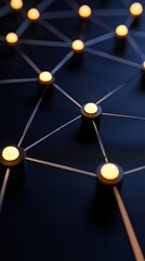 A close-up view of interconnected nodes with glowing lights on a dark background.