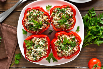 Baked stuffed red bell peppers