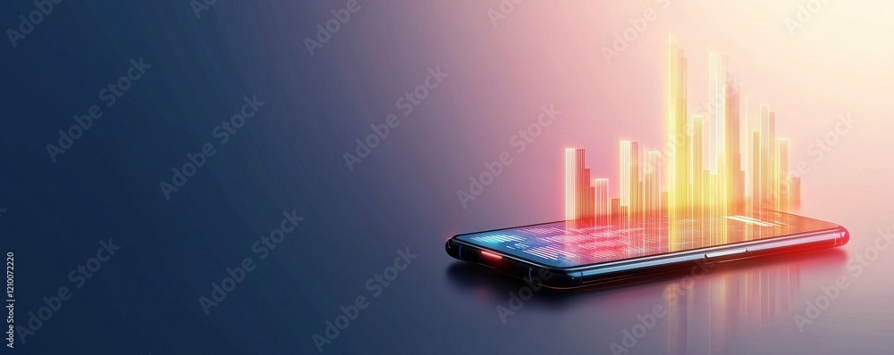 Poster a smartphone displays vibrant data visualizations, symbolizing technology and innovation in digital 