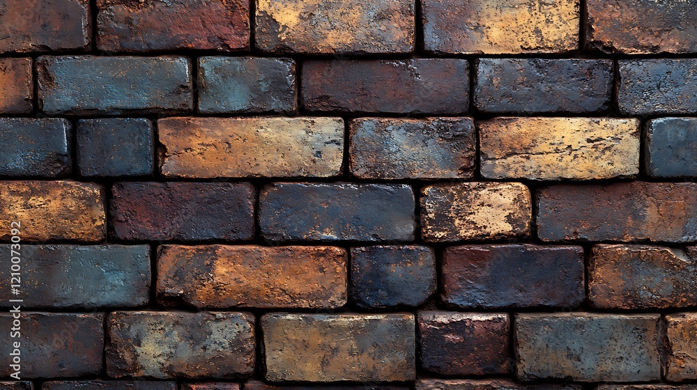 Poster brick wall texture: a close-up texture of a weathered brick wall showcasing a captivating array of c
