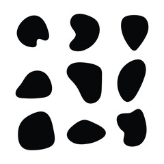 Drop of liquid, fluid, Ink stain. random blotch, inkblot, pebble stone shapes, stone silhouette. simple rounded. smooth gel. freeform cow or dalmatian stains