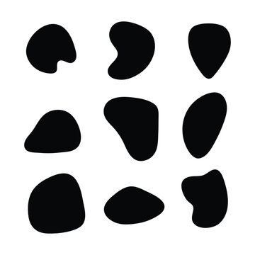Drop of liquid, fluid, Ink stain. random blotch, inkblot, pebble stone shapes, stone silhouette. simple rounded. smooth gel. freeform cow or dalmatian stains