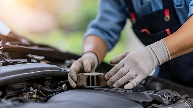 Car maintenance action by mechanic garage automotive repair indoor setting close-up view vehicle care tips