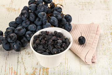 Dry ripe sweet blue raisin