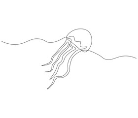 Continuous one line drawing of jellyfish. Single line drawing illustration of jellyfish. Concept vector art. Doodle line illustration.