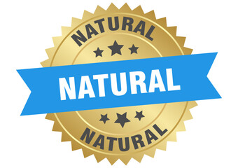 natural. natural round blue and gold label isolated on transparent background