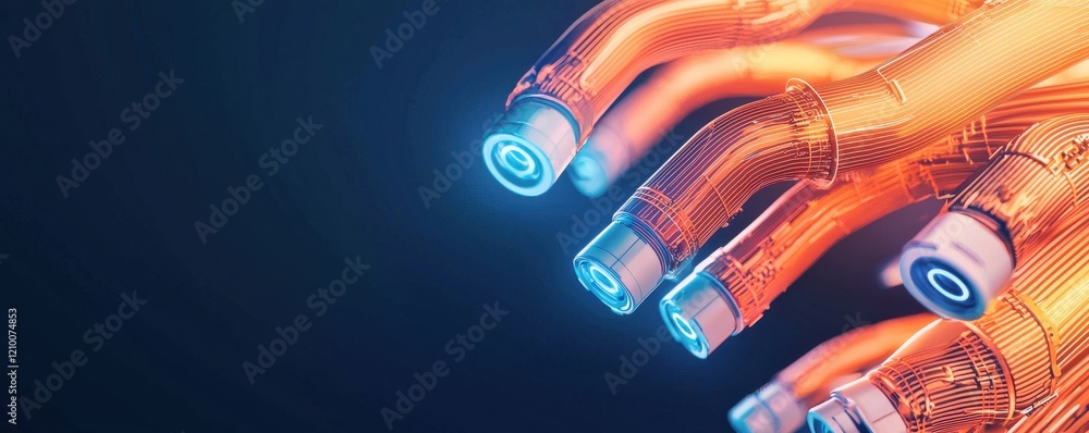 Poster a futuristic robotic hand with glowing fingertips, showcasing intricate circuitry and advanced techn