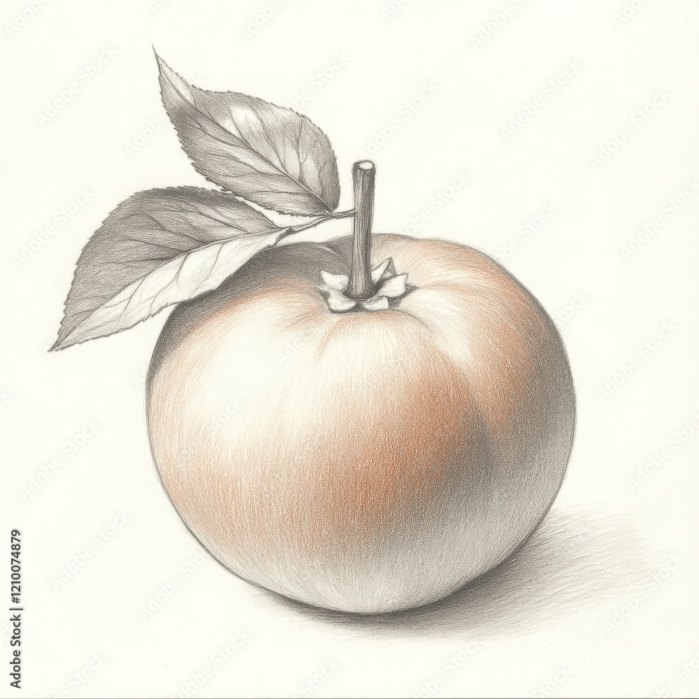 Poster persimmon with leafy top illustrated in detailed sketch style showing highlights and shading