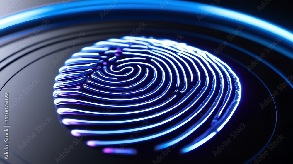 Poster abstract fingerprint scan digital secure technology with glowing neon lines for business