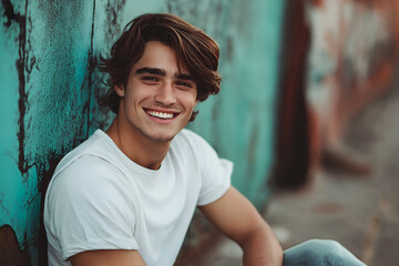 Fototapeta premium Smiling young casual man posing