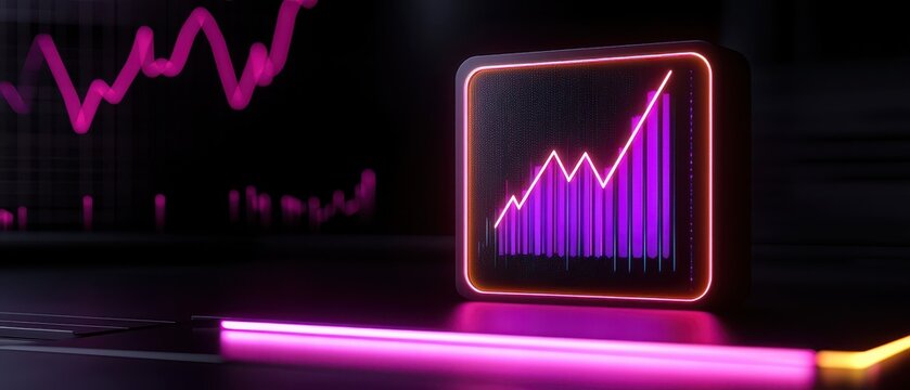 A vibrant digital graph showcasing rising trends with neon colors on a dark background.