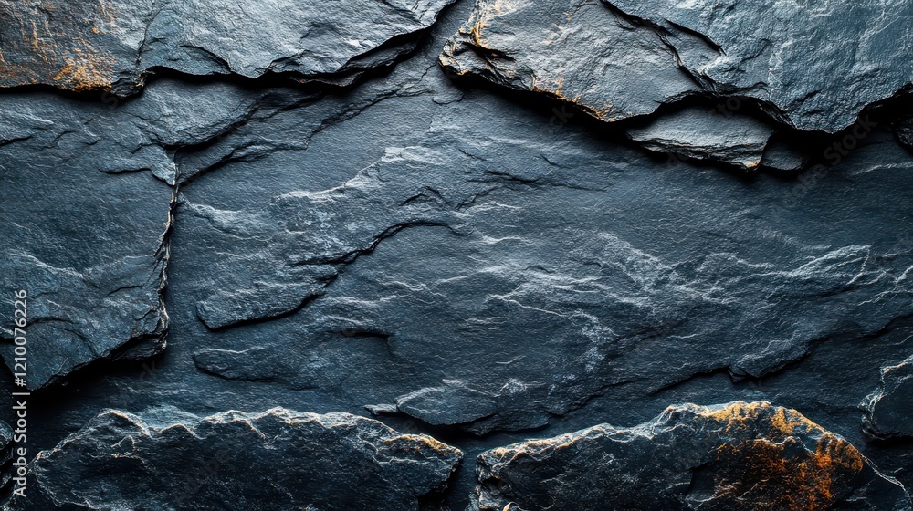 Poster a close-up of textured dark slate stone with natural patterns.