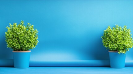 Fototapeta premium Potted plant arrangement indoor space photography bright blue background aesthetic viewpoint modern interior design
