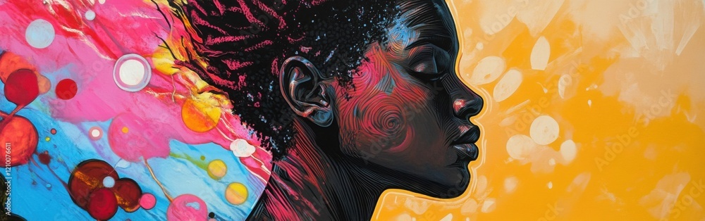 Aufkleber mystical profile of a man with vibrant colors and abstract patterns symbolizing creativity and imagi