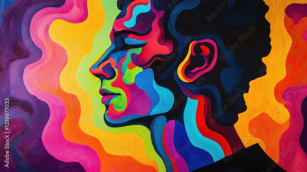 Aufkleber Mystical profile of a man surrounded by vibrant colors in an abstract setting