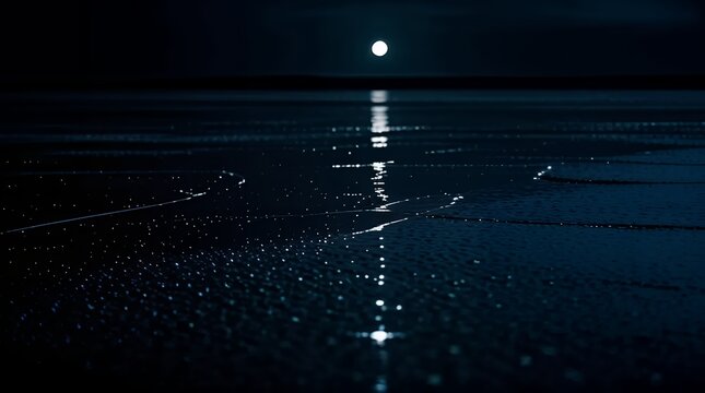 Poem evoking emotions stirred by a deep black floor reflecting the luminous glow of a serene moonlit sky.