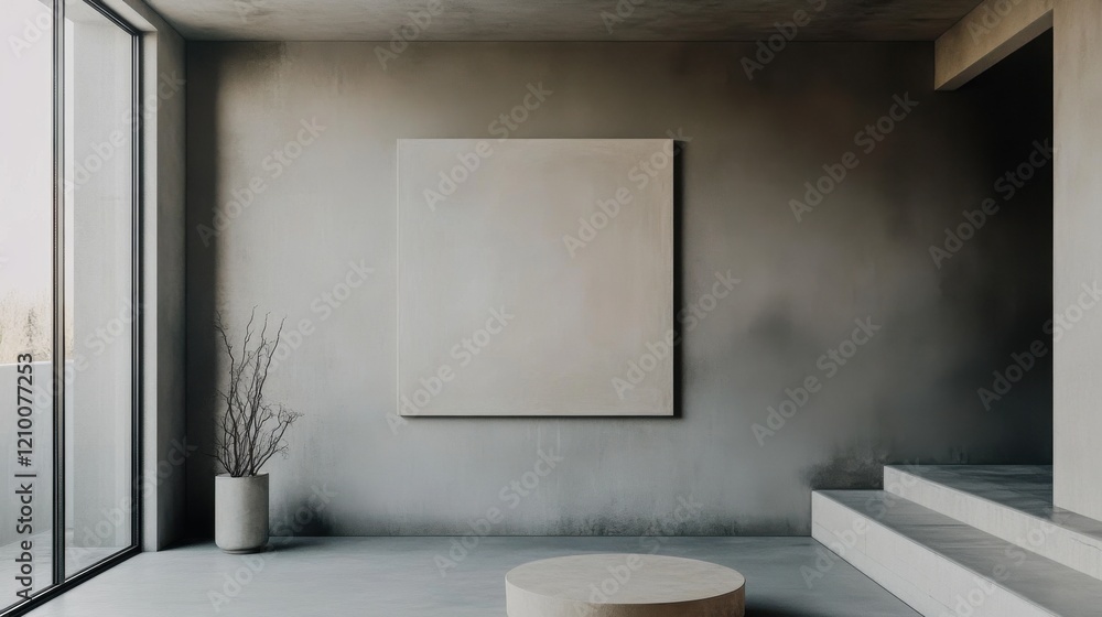 Aufkleber minimalist living room with large empty canvas and subtle decor by large windows