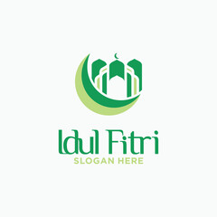  logos for Eid al-Fitr, Islamic holidays with a ketupat concept, Vector.	