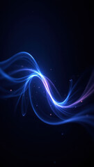 A dynamic digital illustration featuring an AI-like entity with flowing energy lines against a dark backdrop.