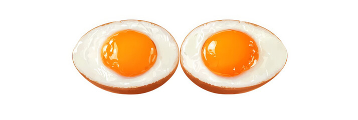 Fresh eggs with bright yolks, cut in half, showcasing their creamy texture and vibrant color