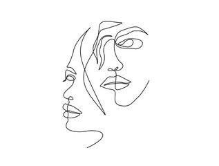Continuous one line drawing of abstract woman face. Beautiful lady face for beauty care concept illustration. Editable stroke.
