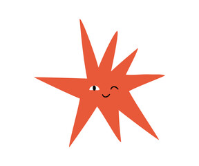 Cute star with emotions drawn in flat style. Hand drawn vector illustration.