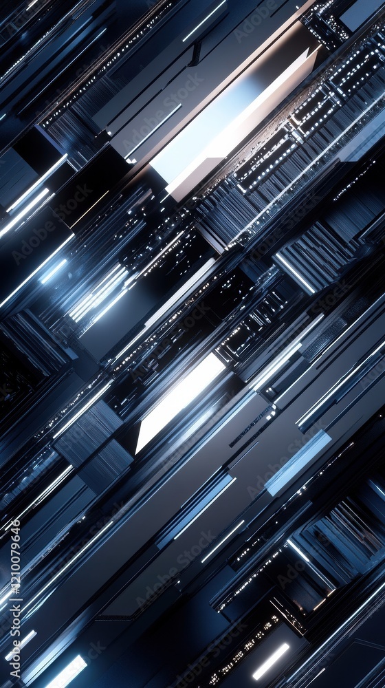 Aufkleber Futuristic metallic geometric layout showcasing advanced design elements in a sleek and polished environment