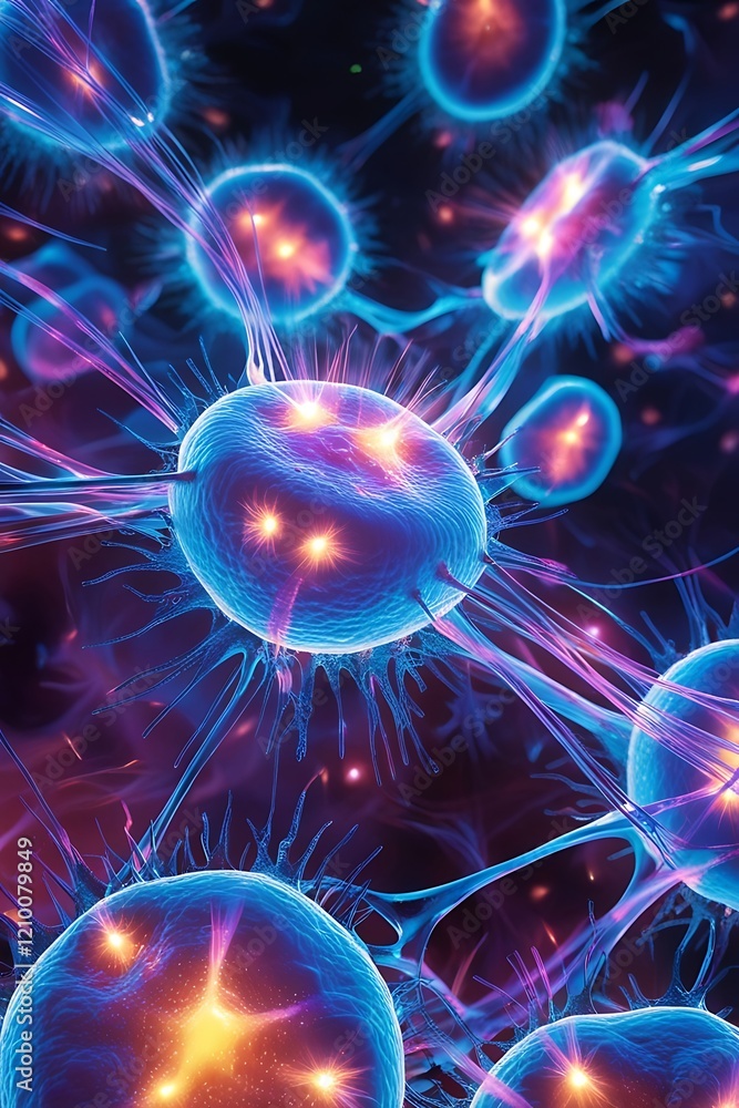 Poster abstract depiction of cellular structures, showcasing detailed biological forms for business use