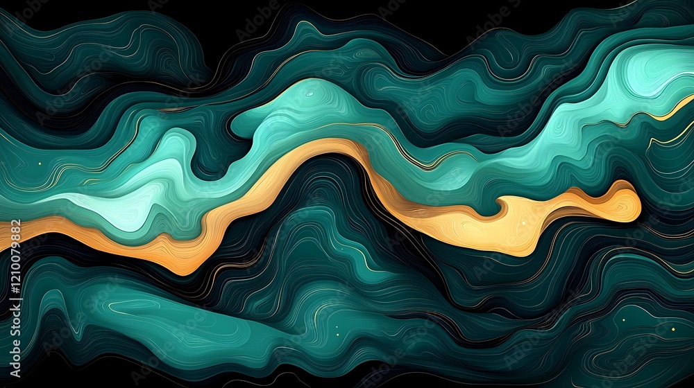 Poster liquid gold abstract: a mesmerizing abstract artwork featuring flowing teal and gold liquid textures