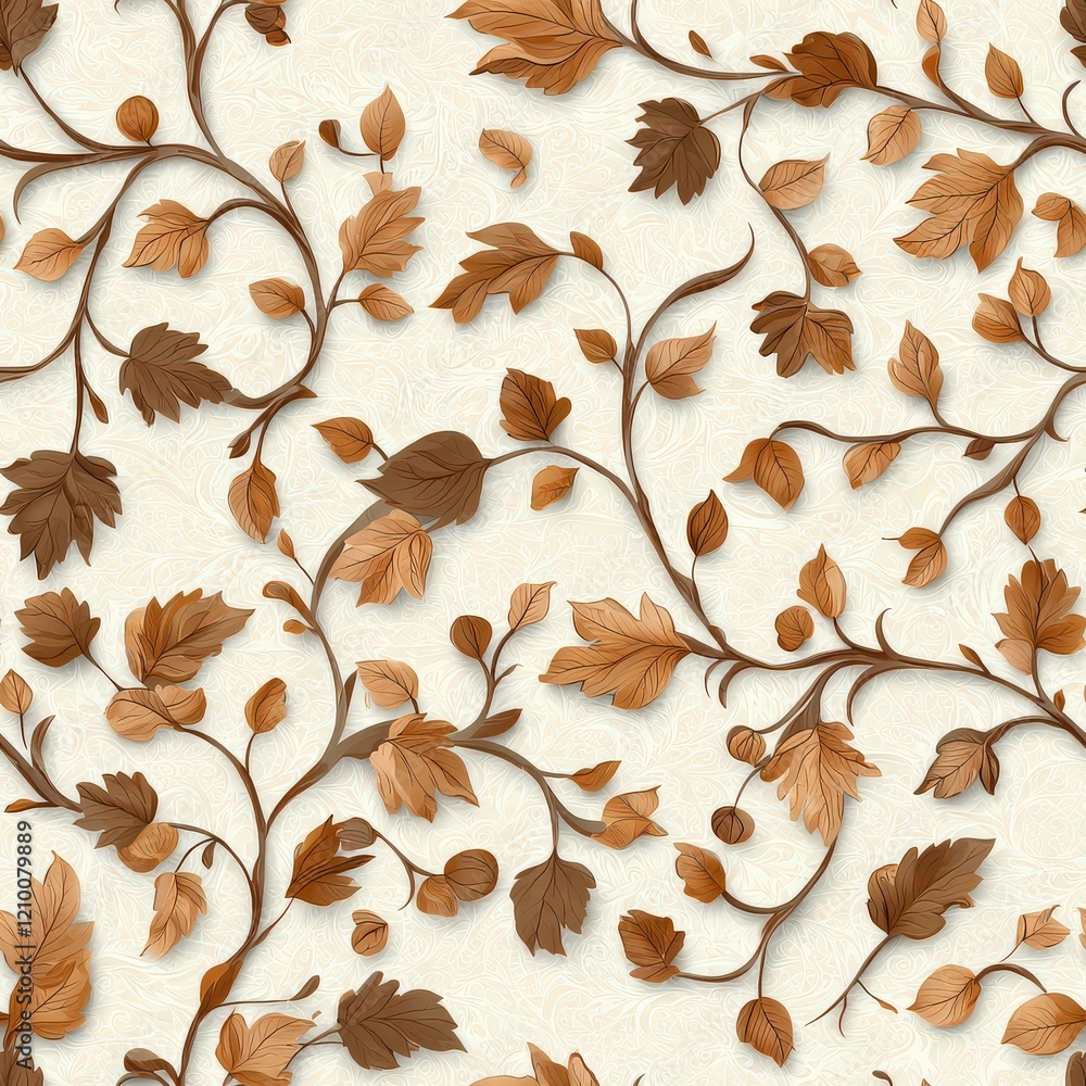 Poster elegant and artistic leaf pattern in warm earthy tones on a soft cream background for background des