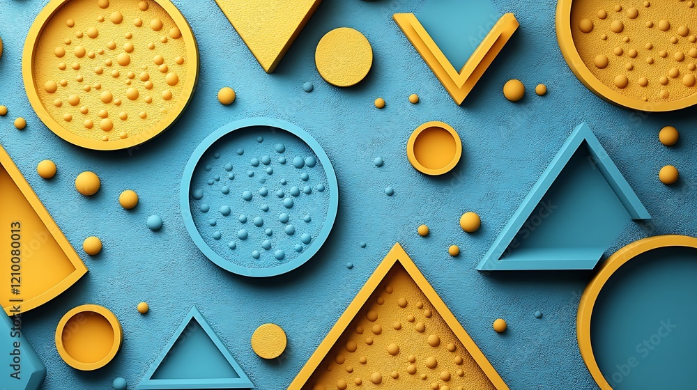 Aufkleber blue & yellow geometric pattern: a vibrant and playful abstract pattern features 3d shapes in shades