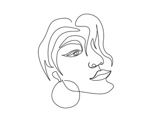 Continuous one line drawing of abstract woman face. Beautiful lady face for beauty care concept illustration. Editable stroke.