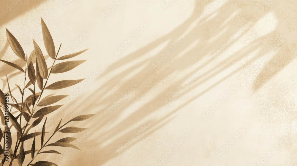 Aufkleber soft beige background showcases delicate shadows of foliage creating a tranquil ambiance