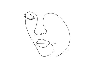 Continuous one line drawing of abstract woman face. Beautiful lady face for beauty care concept illustration. Editable stroke.