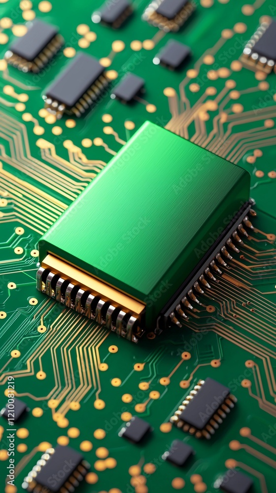 Poster exploring advanced microchip technology in electronics manufacturing laboratory setting close-up inn