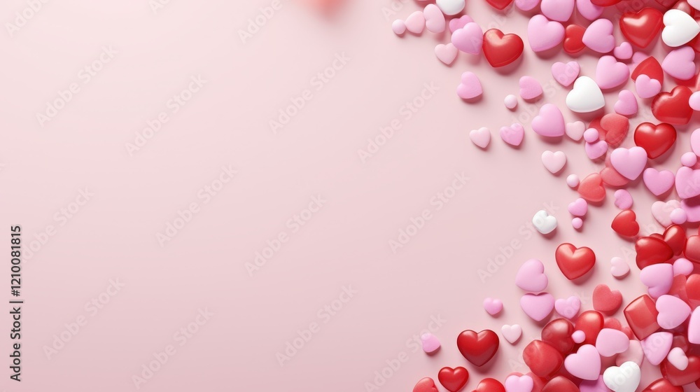 Poster romantic heart shapes on soft pink background for valentine’s day card or event design template with
