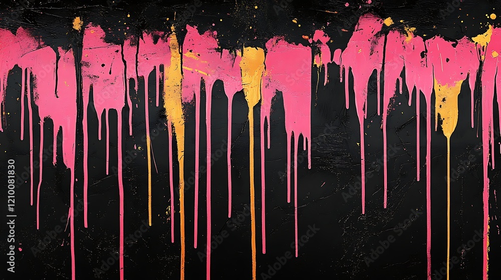 Poster pink and gold dripping paint: an abstract image featuring vibrant pink and gold paint dripping down 