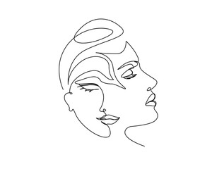 Continuous one line drawing of abstract lady face. Beautiful woman for beauty care concept illustration. Editable stroke.